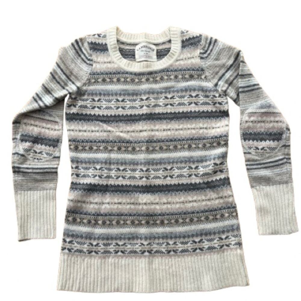 Vintage 2000's Y2K Striped Sweater Lambswool Long Crew Neck Elbow Patches Gold